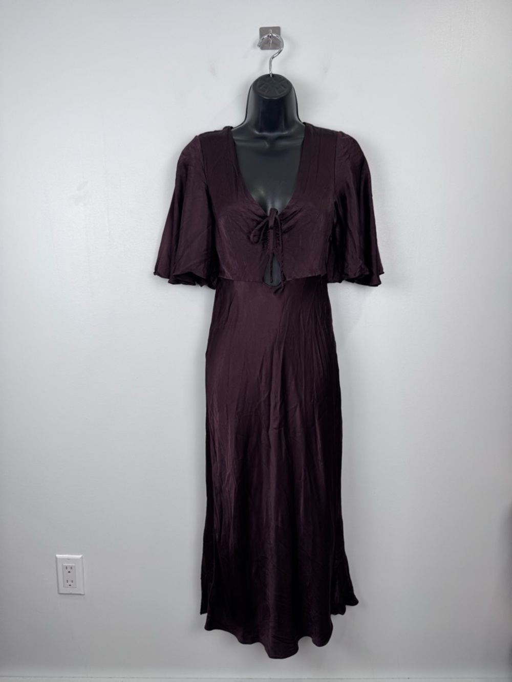 Shona Joy Women‎ Wright Flutter Sleeve Bias Midi Dress Brown Size 4